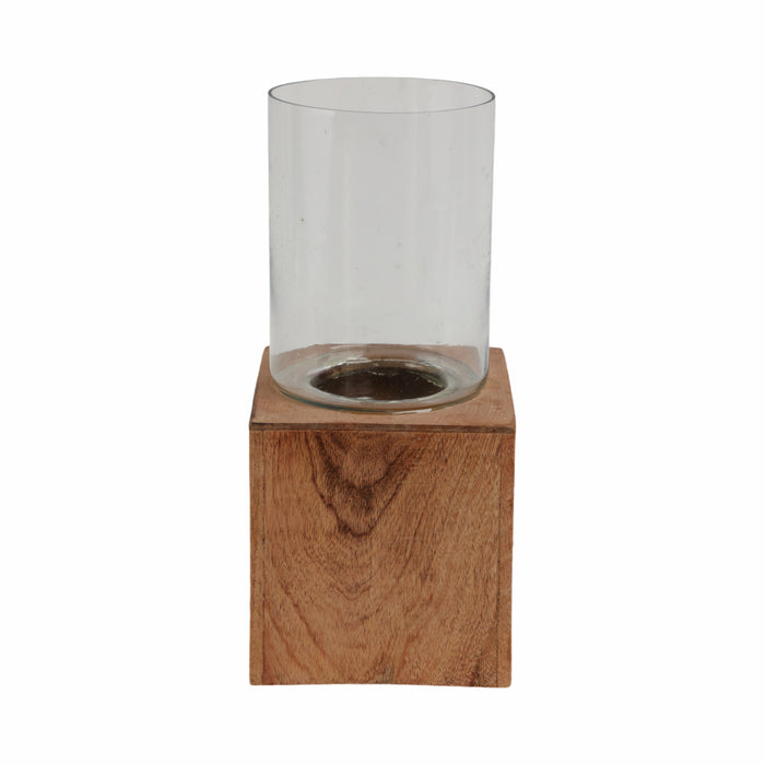 Bougeoir de 13 po avec base pilier carrée en bois - naturel