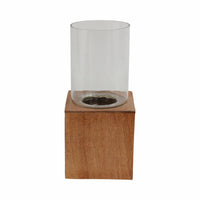 Bougeoir de 13 po avec base pilier carrée en bois - naturel