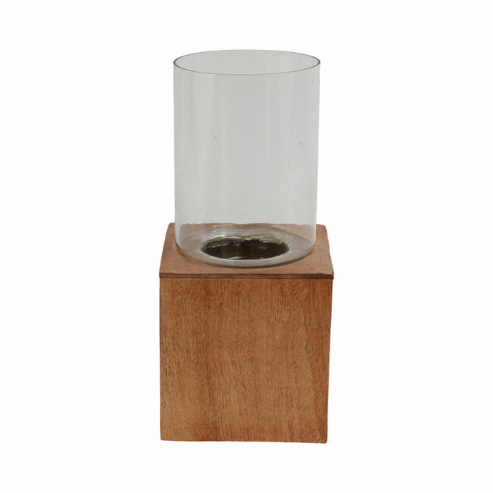 Bougeoir de 13 po avec base pilier carrée en bois - naturel