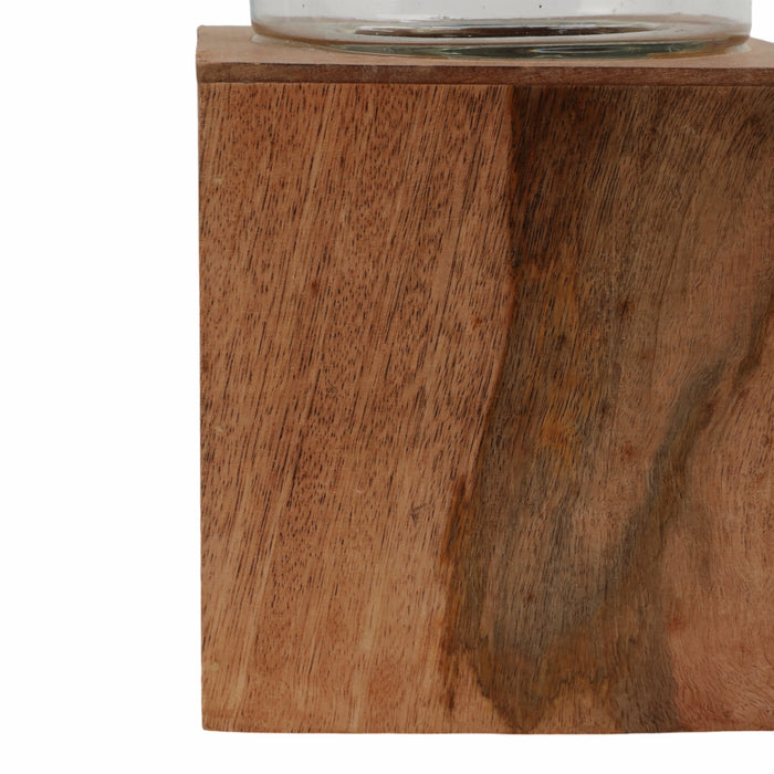 Bougeoir de 13 po avec base pilier carrée en bois - naturel