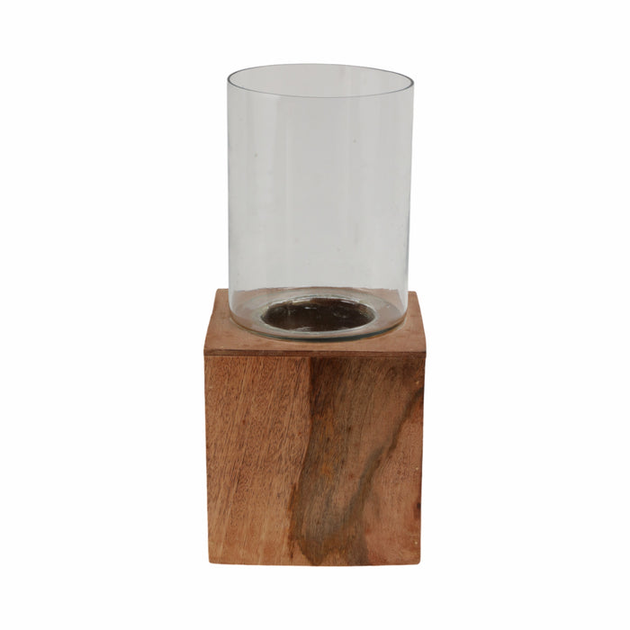 Bougeoir de 13 po avec base pilier carrée en bois - naturel