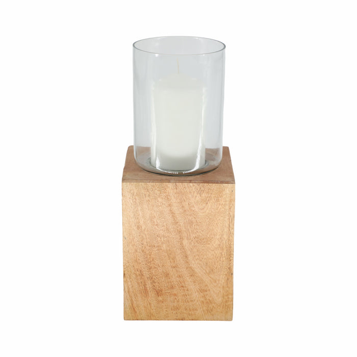Bougeoir de 15 po avec base pilier carrée en bois - naturel