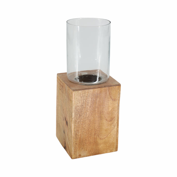 Bougeoir de 15 po avec base pilier carrée en bois - naturel
