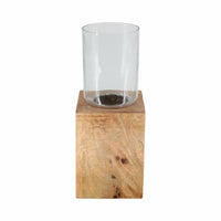 Bougeoir de 15 po avec base pilier carrée en bois - naturel