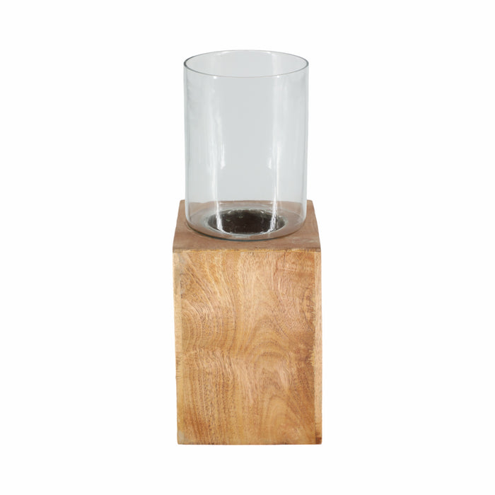 Bougeoir de 15 po avec base pilier carrée en bois - naturel
