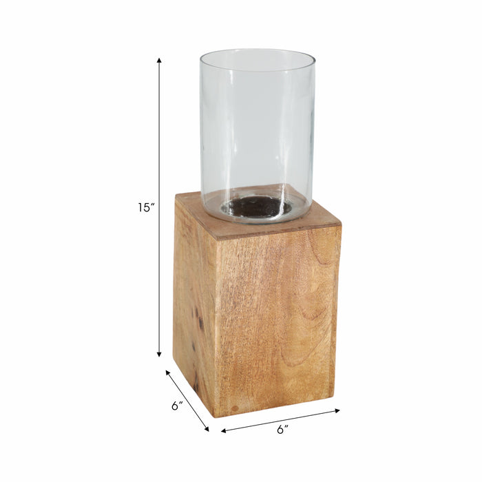 Bougeoir de 15 po avec base pilier carrée en bois - naturel