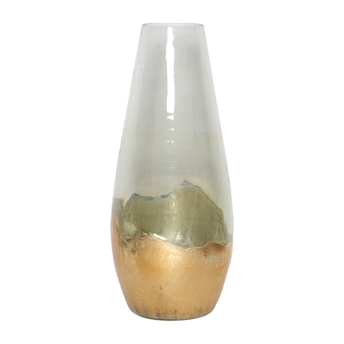 Vase trempé de 11 po en verre transparent - doré