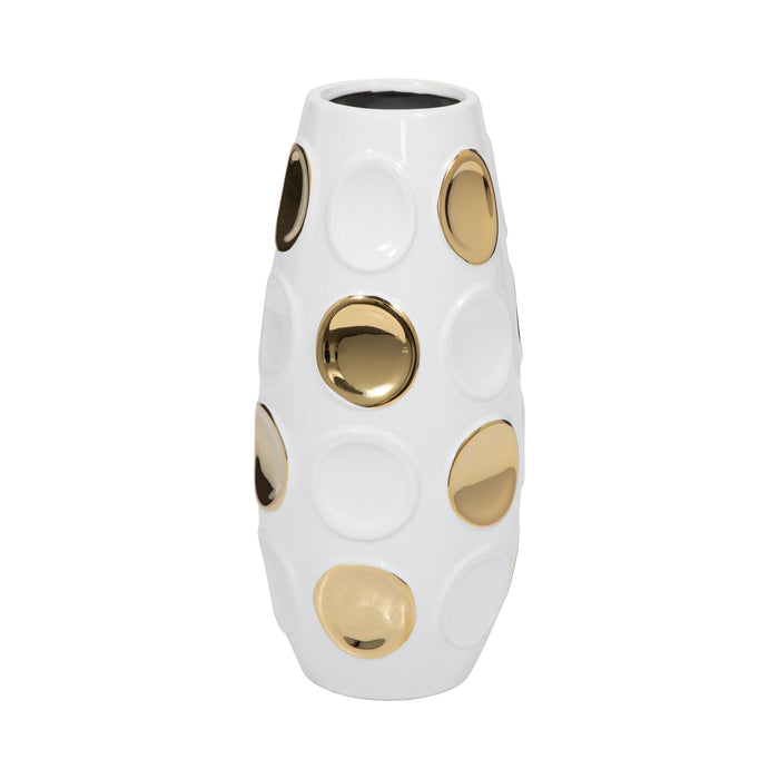Vase embossé de cercles de 13 po - blanc et doré