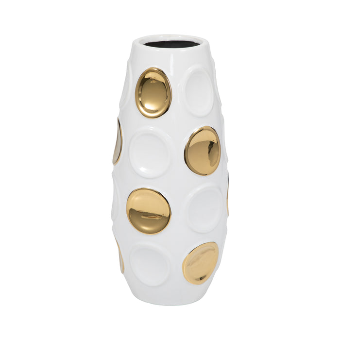 Vase embossé de cercles de 13 po - blanc et doré