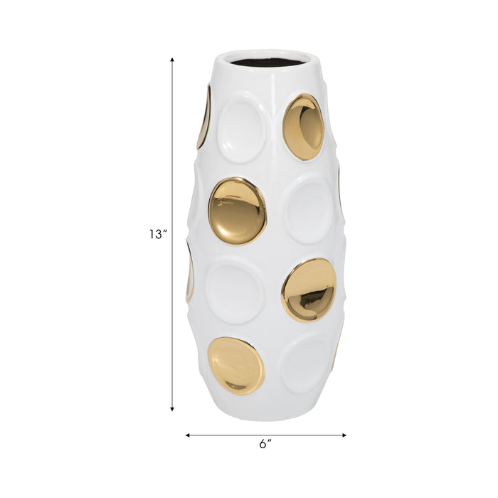 Vase embossé de cercles de 13 po - blanc et doré