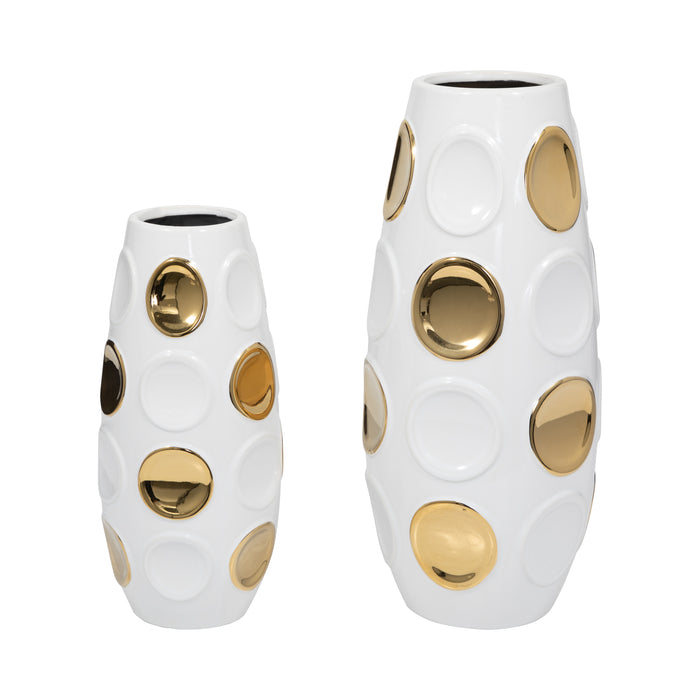 Vase embossé de cercles de 13 po - blanc et doré