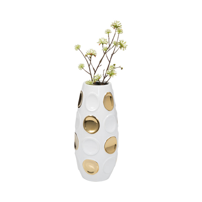 Vase embossé de cercles de 13 po - blanc et doré