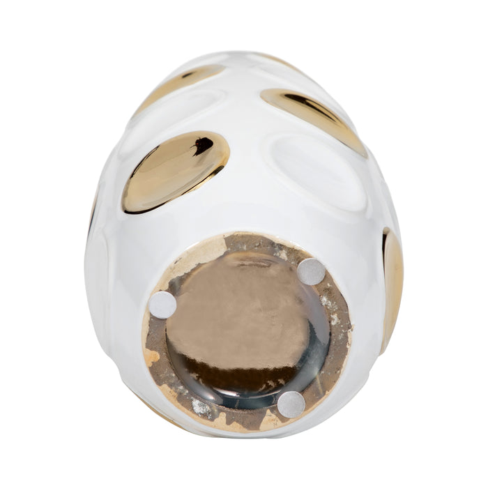 Vase embossé de cercles de 13 po - blanc et doré