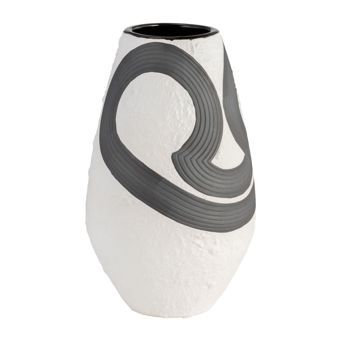 Vase de 11 po en grès noir - noir et blanc