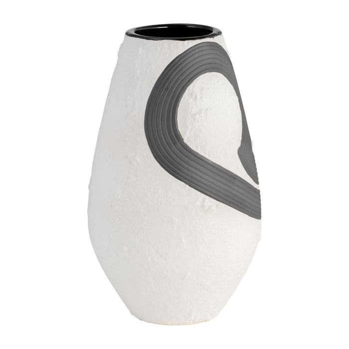 Vase de 11 po en grès noir - noir et blanc