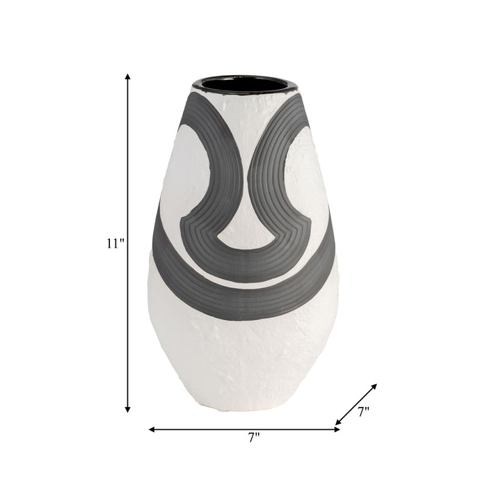 Vase de 11 po en grès noir - noir et blanc