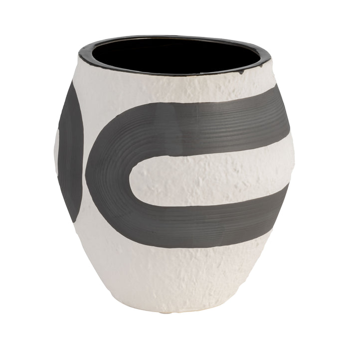 Vase noir de 8 po en grès - noir et blanc