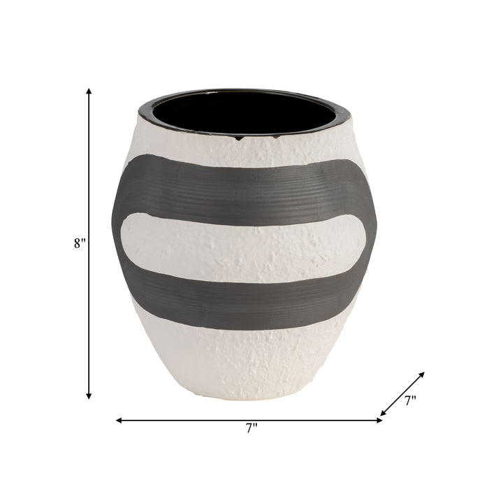 Vase noir de 8 po en grès - noir et blanc
