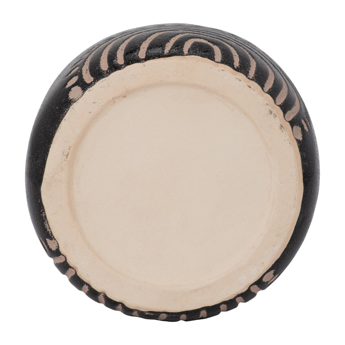 Vase de 6 po en céramique à motif tribal d’arcs - noir et tan