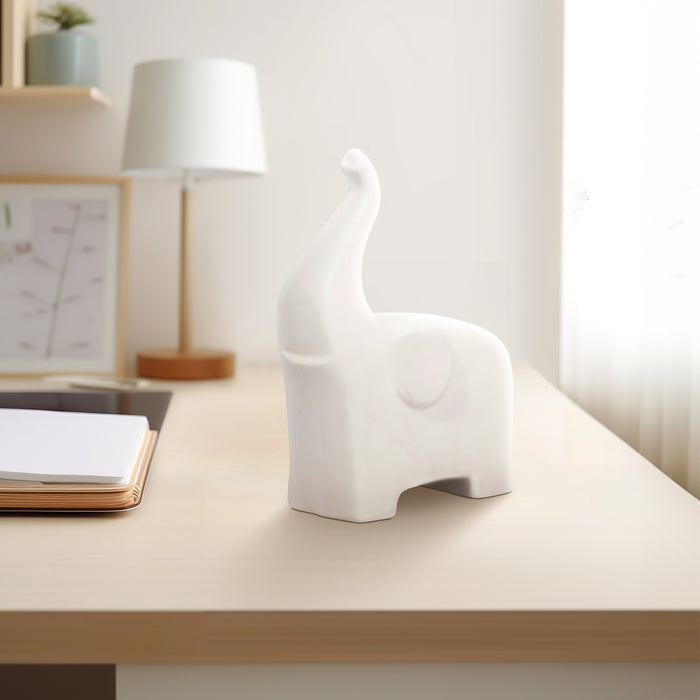 Éléphant de 7 po en céramique avec trompe vers le haut - blanc