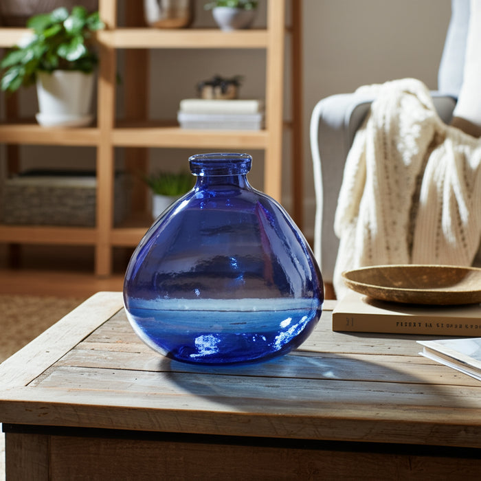 Vase de 8 po en verre en forme de ballon - bleu