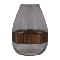 Vase à panse de 8 po en verre avec bande en bois