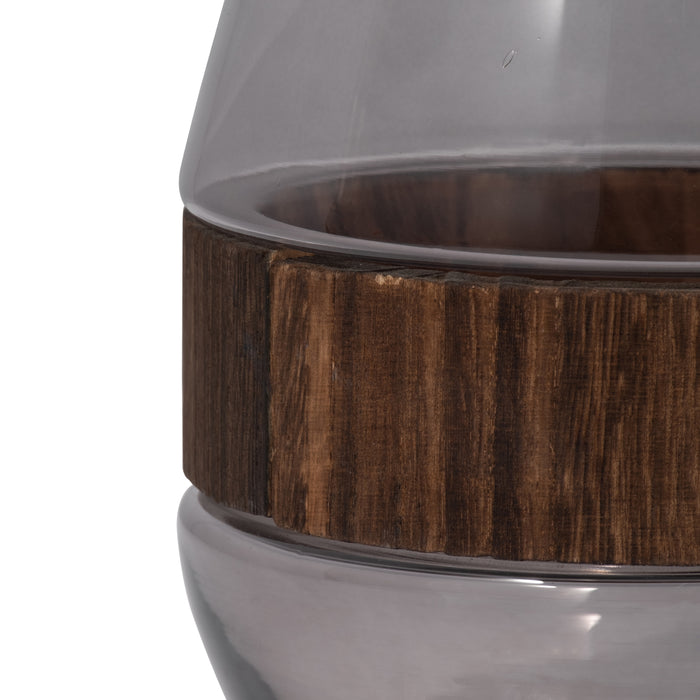 Vase à panse de 8 po en verre avec bande en bois