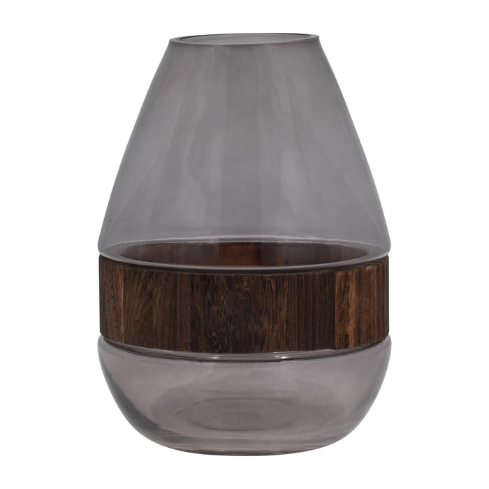 Vase à panse de 8 po en verre avec bande en bois