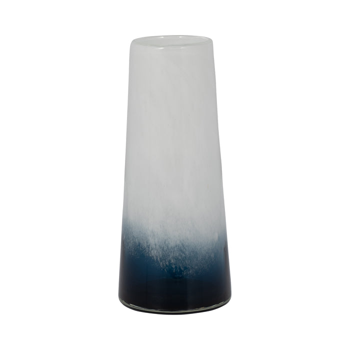 Vase de 11 po en verre à motif d’eaux bleues - bleu et blanc
