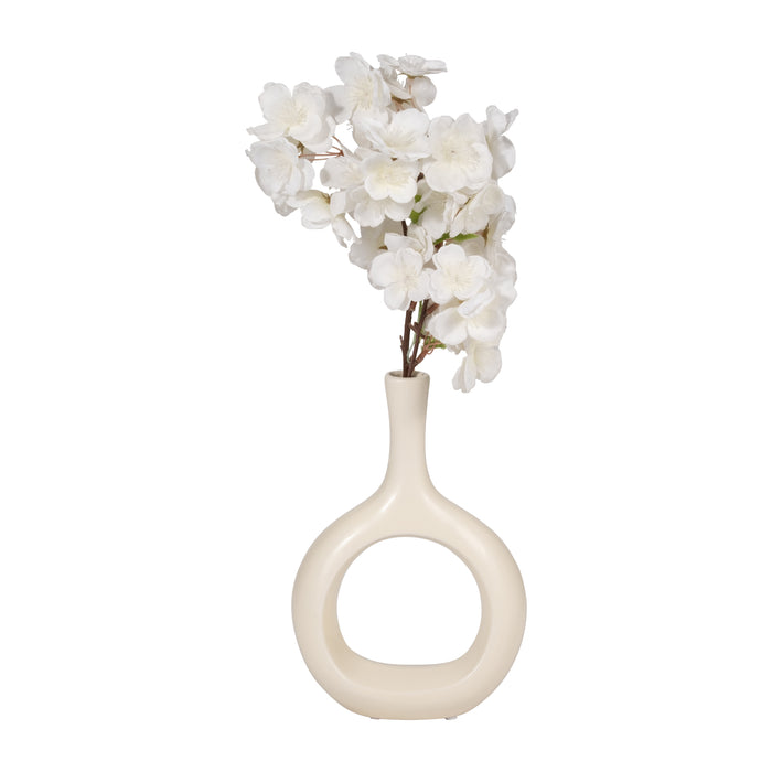 Vase courbé de 9 po en céramique avec découpe - blanc