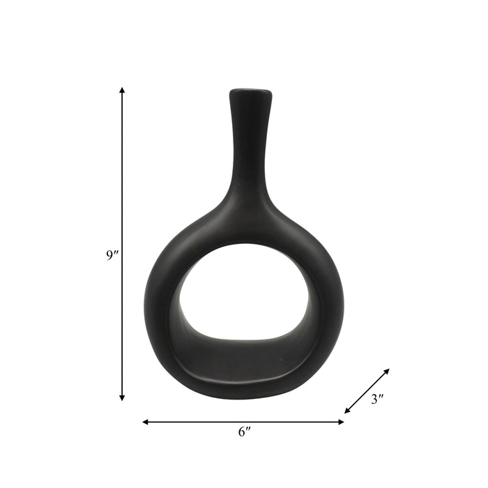 Vase courbé de 9 po en céramique avec découpe - noir