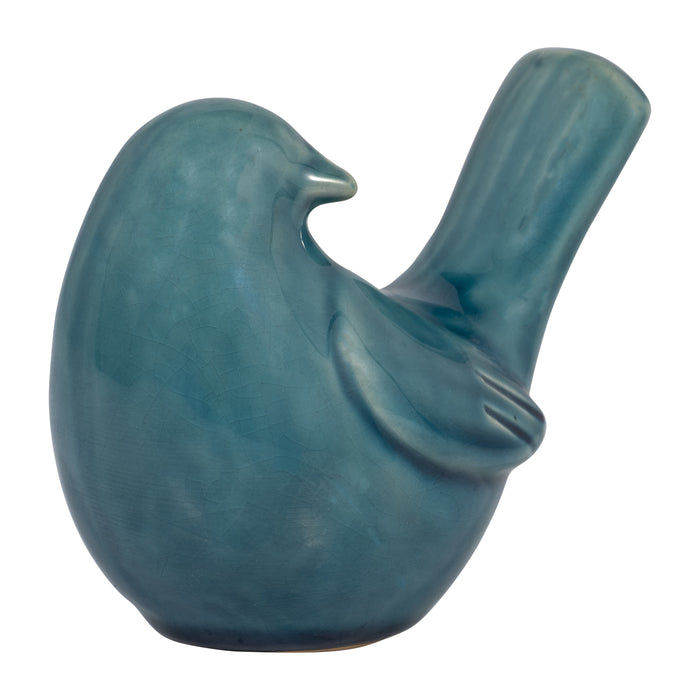 Oiseau qui regarde de côté de 5 po en céramique - bleu