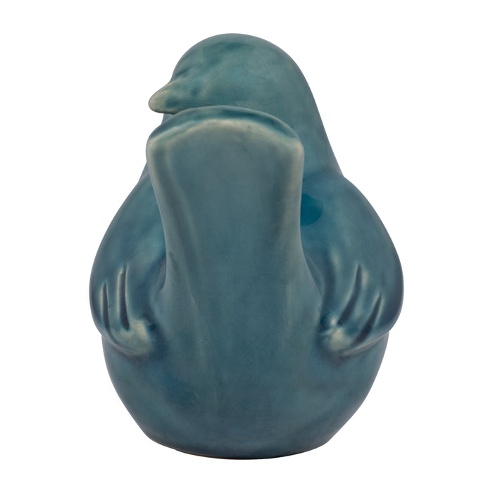 Oiseau qui regarde de côté de 5 po en céramique - bleu
