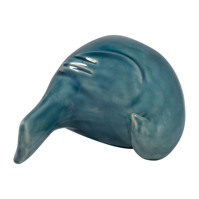 Oiseau qui regarde de côté de 5 po en céramique - bleu