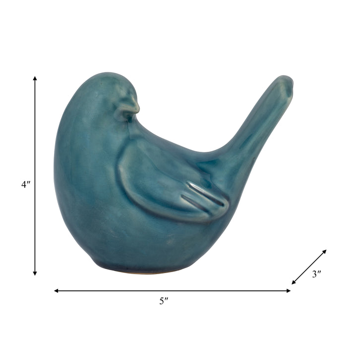Oiseau qui regarde de côté de 5 po en céramique - bleu