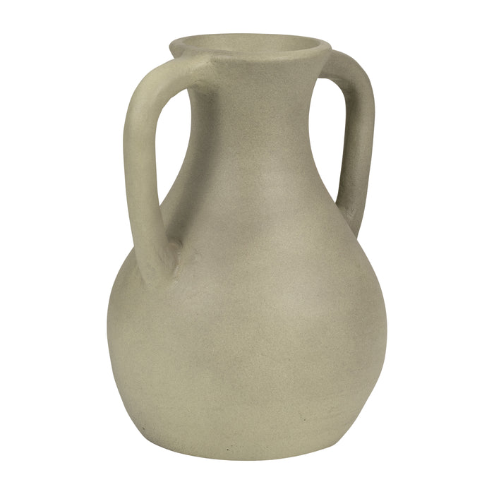 Vase carafe de 11 po en terre cuite avec poignées - vert sauge