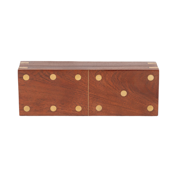 Boîte à dominos de 8 po x 3 po en bois - brune