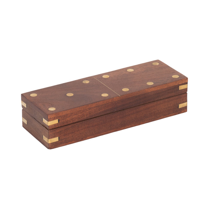 Boîte à dominos de 8 po x 3 po en bois - brune