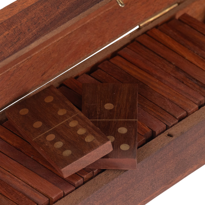 Boîte à dominos de 8 po x 3 po en bois - brune