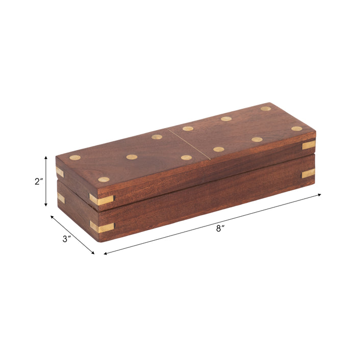 Boîte à dominos de 8 po x 3 po en bois - brune