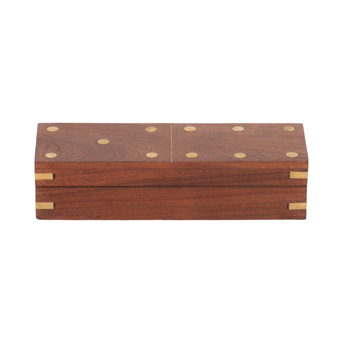 Boîte à dominos de 8 po x 3 po en bois - brune