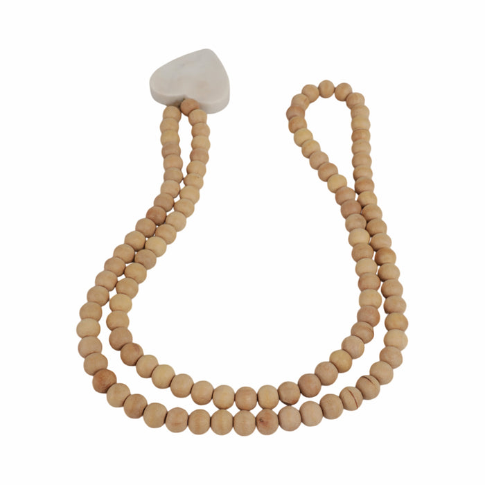 Guirlande de 36 po en bois avec petites billes et cœur en marbre - brune