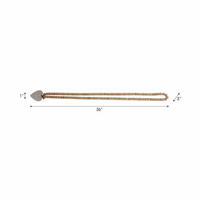 Guirlande de 36 po en bois avec petites billes et cœur en marbre - brune