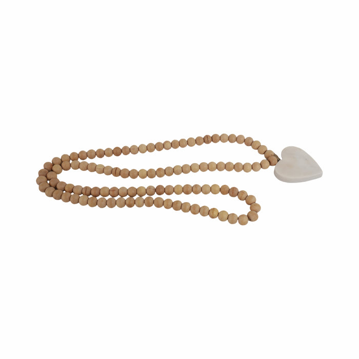 Guirlande de 36 po en bois avec petites billes et cœur en marbre - brune