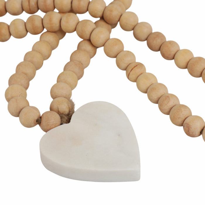 Guirlande de 36 po en bois avec petites billes et cœur en marbre - brune