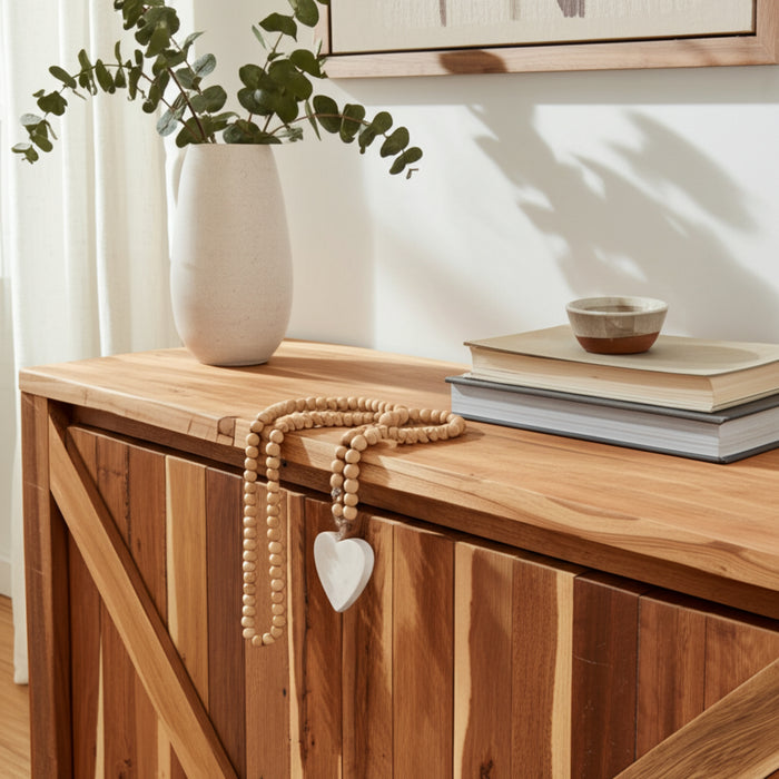 Guirlande de 36 po en bois avec petites billes et cœur en marbre - brune