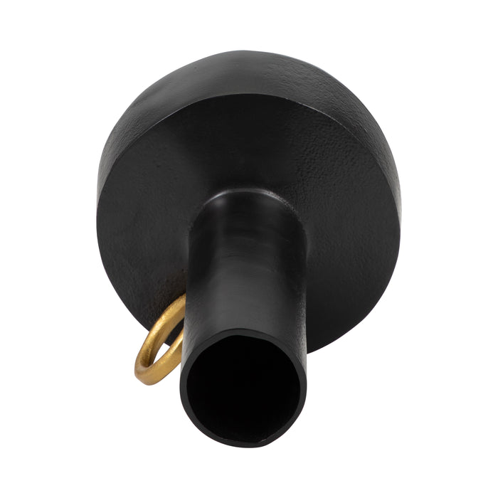 Vase de 9 po en métal avec poignée - noir et doré