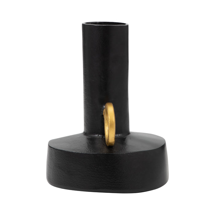 Vase de 9 po en métal avec poignée - noir et doré