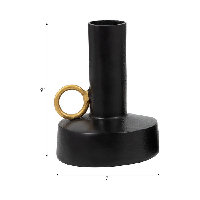 Vase de 9 po en métal avec poignée - noir et doré