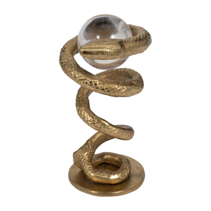 Serpent enroulé de 7 po en métal avec boule en acrylique - doré